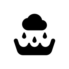 Illustration of a black cloud with raindrops falling onto a body of water creating small waves design