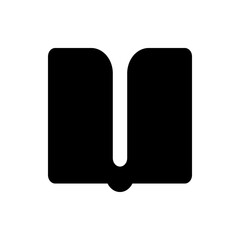 Illustration of a black book with rounded corners and a bookmark in the middle on a white background