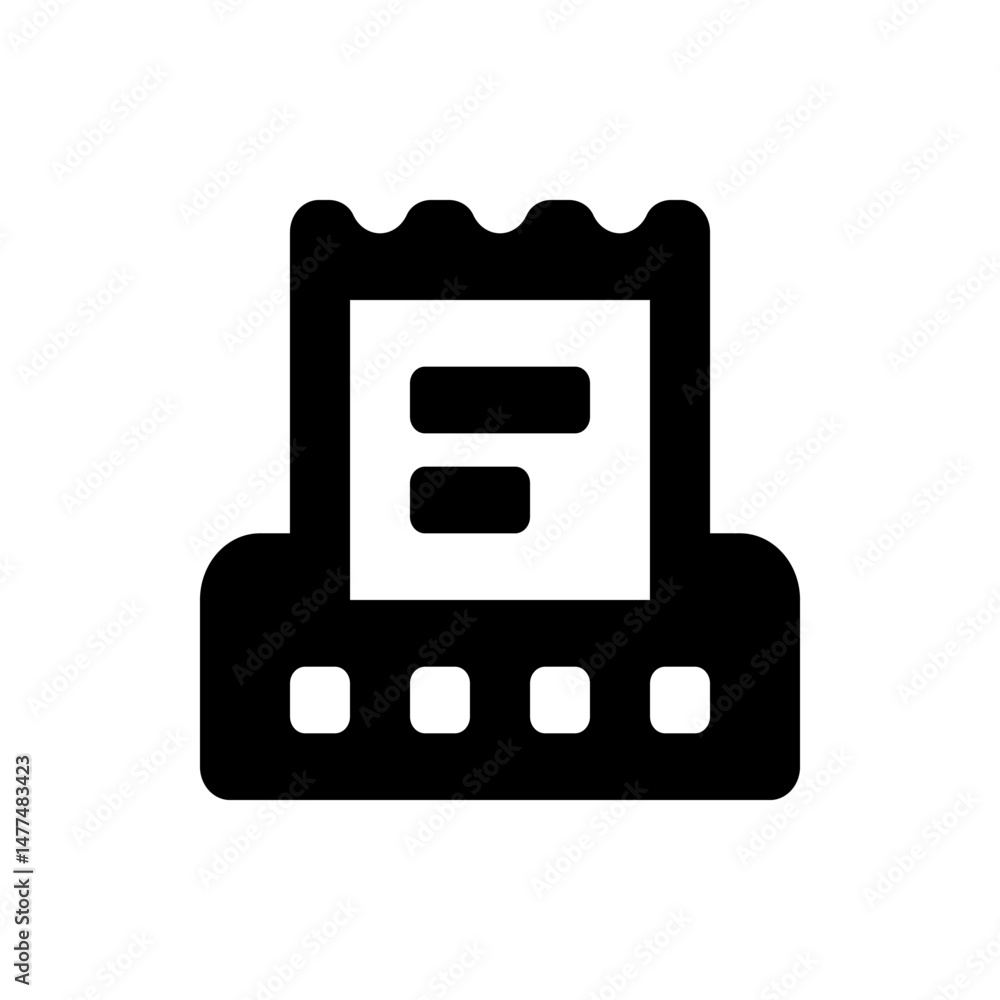 Aufkleber illustration of a black and white receipt with rounded edges and perforated top edge with text block