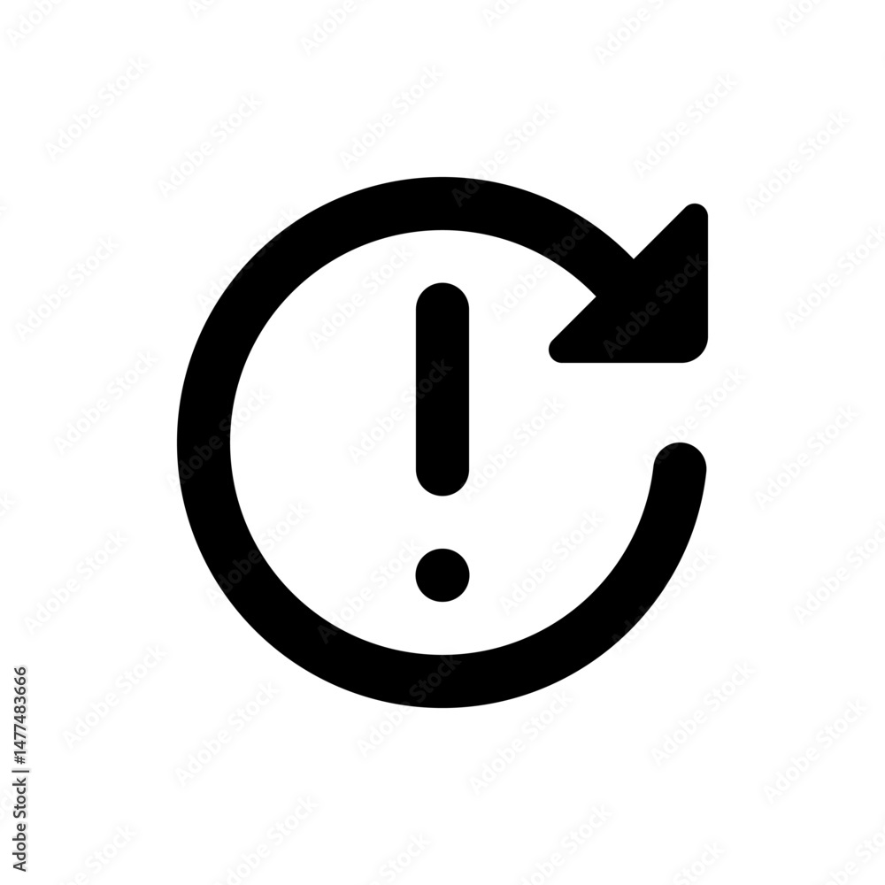 Poster black circular arrow with exclamation mark inside indicating a problem or error warning sign symbol 