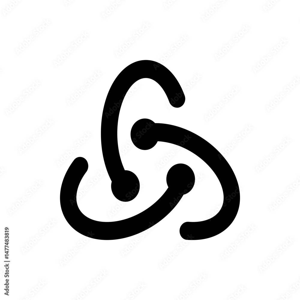 Poster abstract black symbol featuring three curved lines connected by circular nodes in a circular arrange