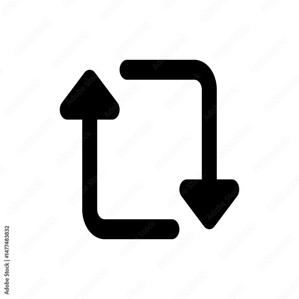 Poster black square arrow loop with one arrow pointing up and the other pointing down on a white background
