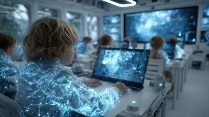 Children learning with futuristic technology
