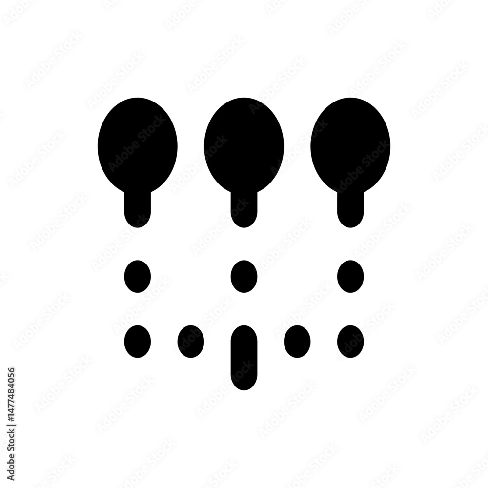 Poster three large circles connected to smaller circles arranged in a geometric pattern on a white backgrou