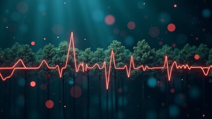 Red electrocardiogram micro line diagram