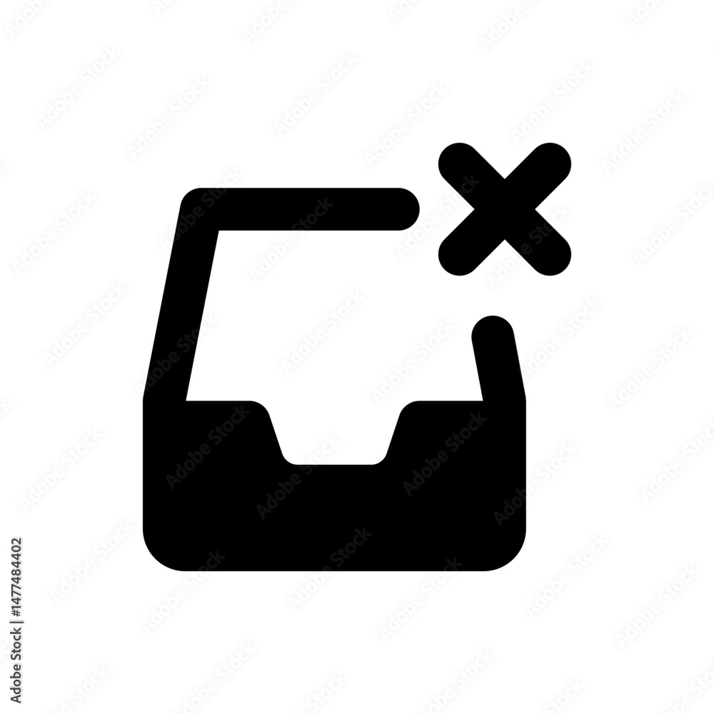 Poster illustration of a black inbox tray with a cross symbol indicating removal or deletion of content ins