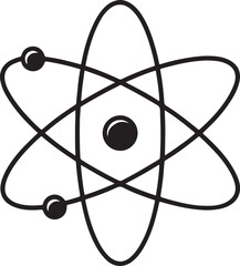 Simple atomic model vector in clean black and white outline, perfect for science projects, education materials, and chemistry illustrations.