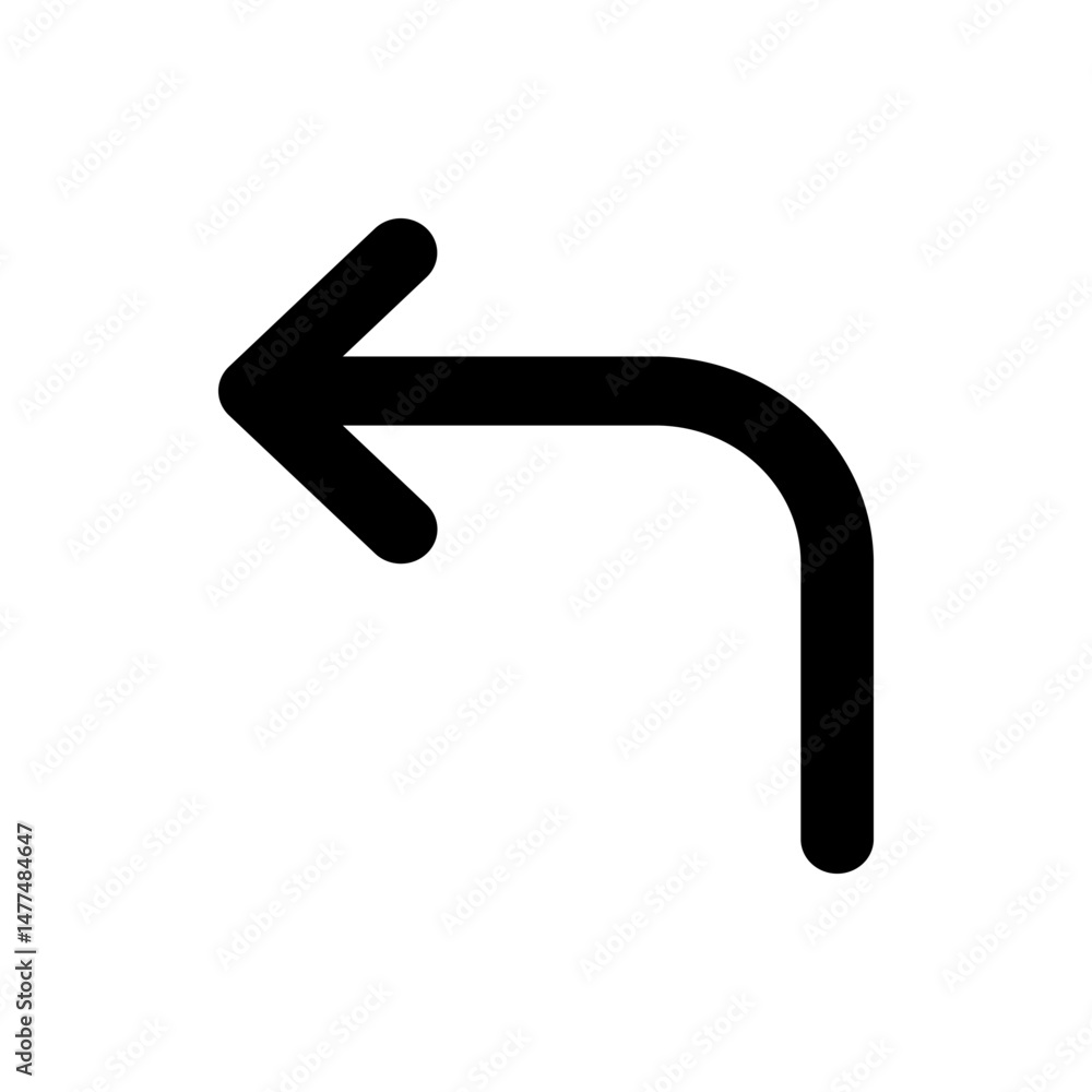 Poster a simple black arrow turning left and downwards on a white background in a minimalist style design i