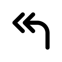 Black arrow pointing left with a curved tail indicating a return or rewind action on white background