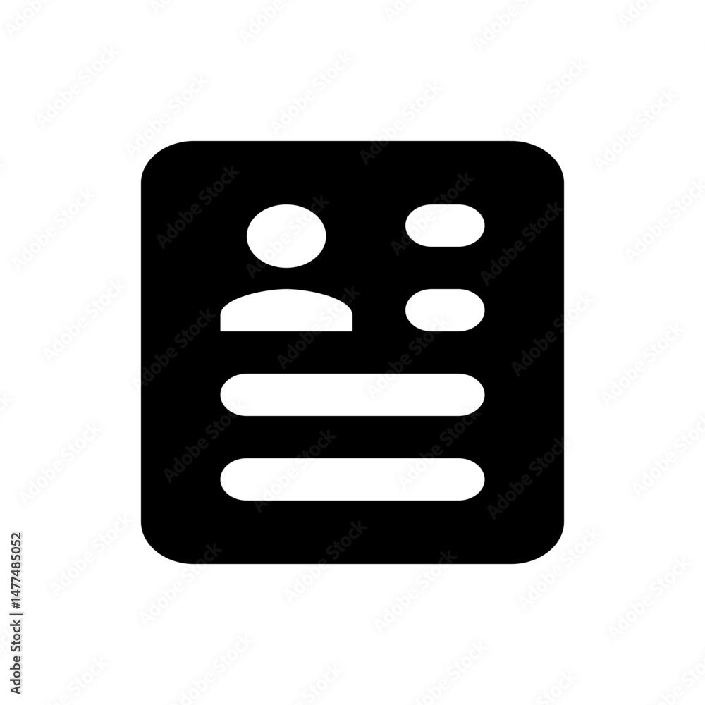 Poster black and white contact card icon with rounded corners and profile picture and information fields