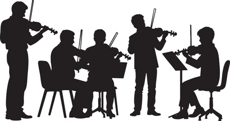 Musicians silhouettes vector illustration isolated on white background. Violinist, violinist, jazz band.