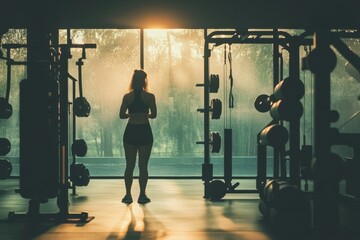 Fototapeta premium Silhouette of Woman Exercising in Gym