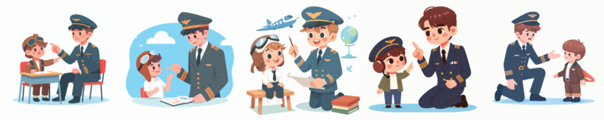 pilot vector interacting with children