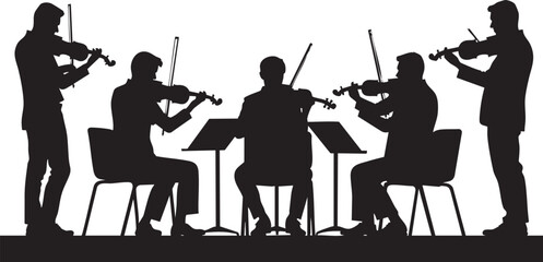 Musicians silhouettes vector illustration isolated on white background. Violinist, violinist, jazz band.