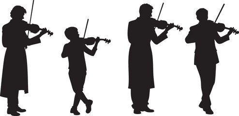 Musicians silhouettes vector illustration isolated on white background. Violinist, violinist, jazz band.