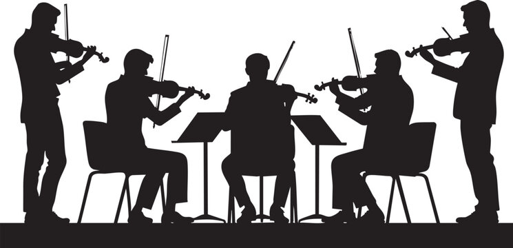 Musicians silhouettes vector illustration isolated on white background. Violinist, violinist, jazz band.