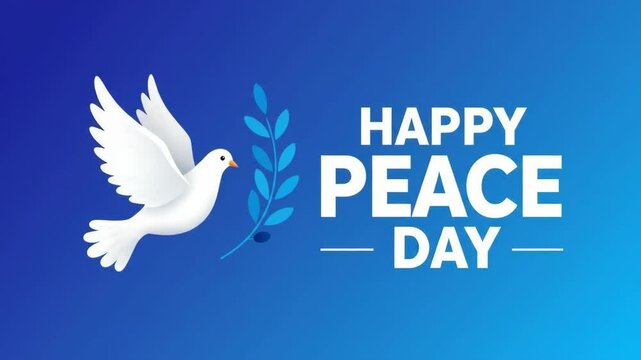 Animated celebration of international peace day with dove carrying olive branch