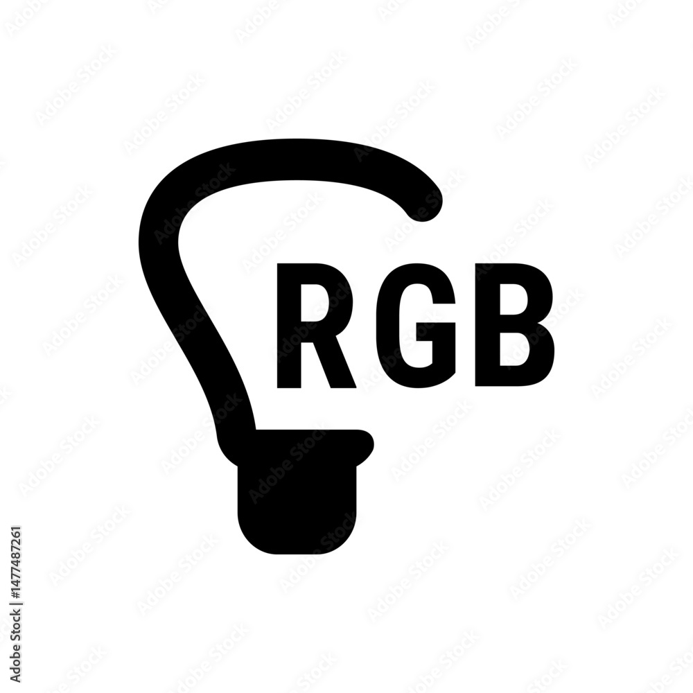 Poster black lightbulb with rgb text inside the bulb design representing color model and digital imaging co