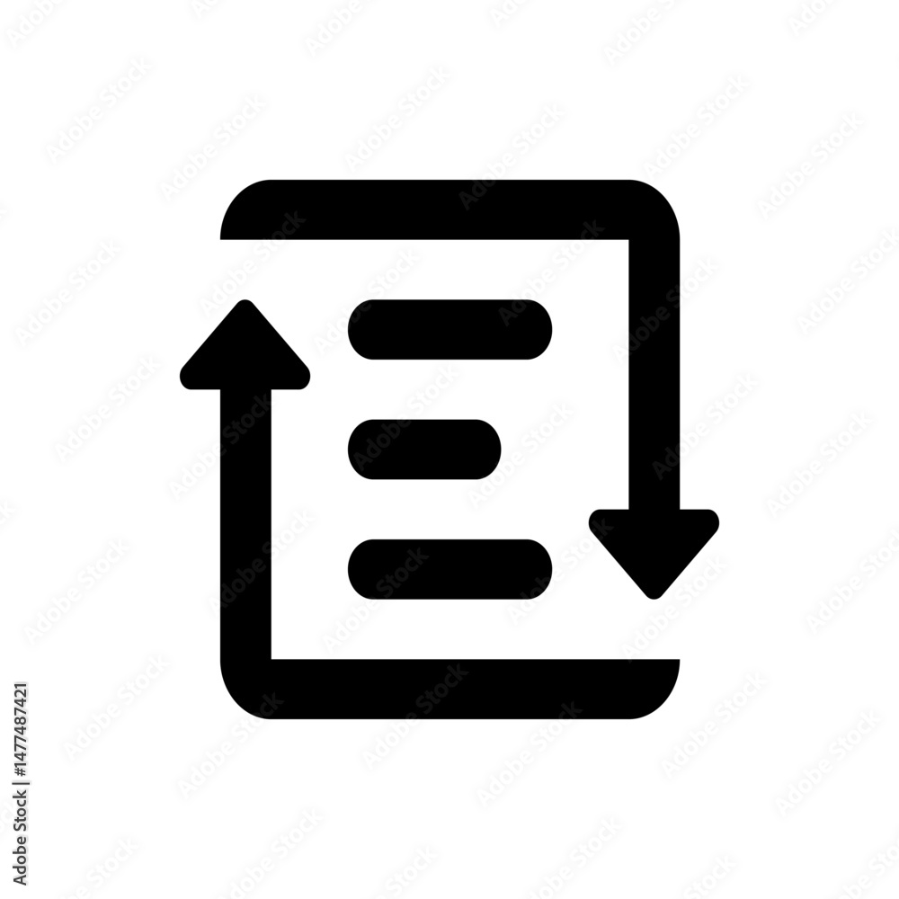 Poster black square with rounded corners containing horizontal lines and up and down arrows on opposite sid