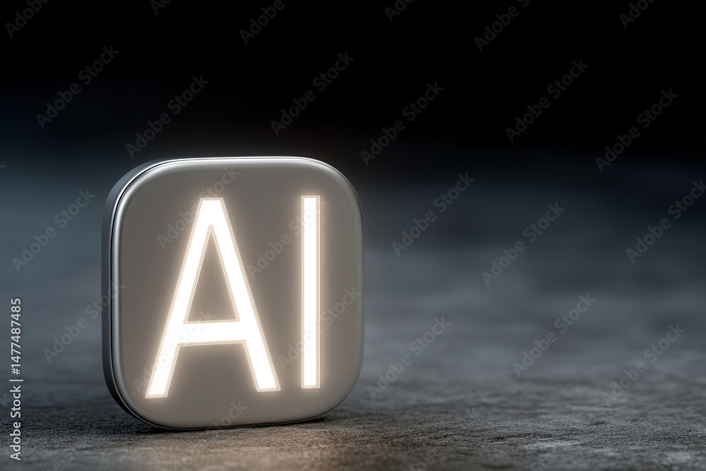 Poster illuminated ai symbol highlighting the advancement of artificial intelligence technology in a sleek 