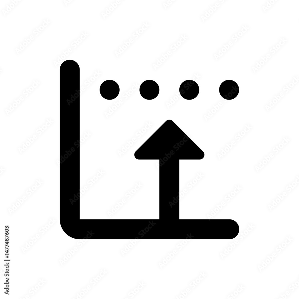 Poster black upload icon with an arrow pointing upwards and dots above it with a corner shape beside it