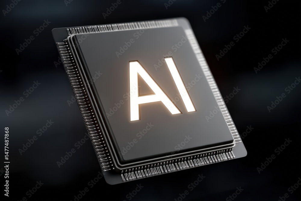Poster advanced artificial intelligence chip showcasing innovative technology with illuminated letters symb