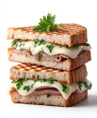 Delicious Grilled Cheese Sandwich with Fresh Herbs and Ham