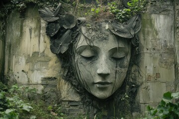 Ancient Stone Face Sculpture in Nature