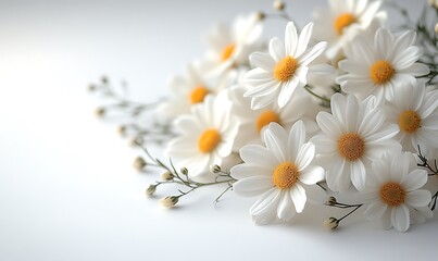 Obraz premium A bouquet of white chamomile flowers on a white background