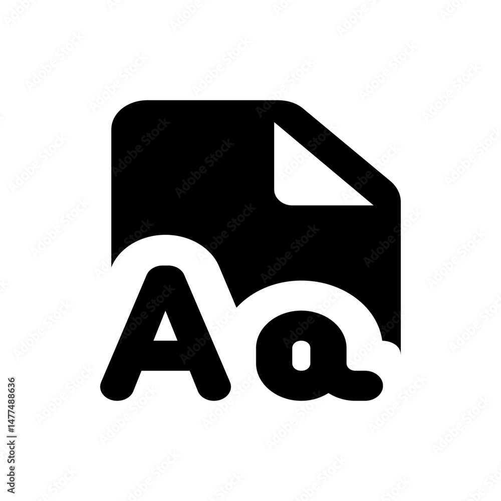 Poster black file document icon with a folded corner and white capital and lowercase letters a overlaid on 
