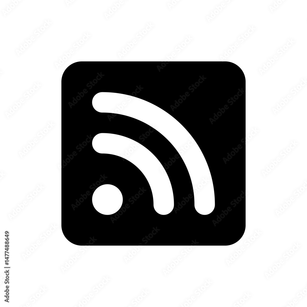 Poster illustration of a white wifi symbol inside a black rounded square representing wireless internet acc