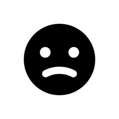 Black circular face with two white circular eyes and a curved frown expressing sadness and disappointment