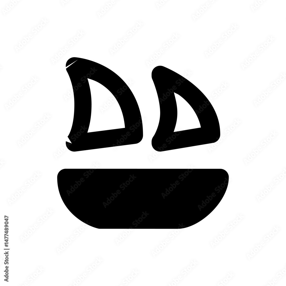 Poster illustration of a simple jack o lantern face with triangular eyes and a curved mouth design element 