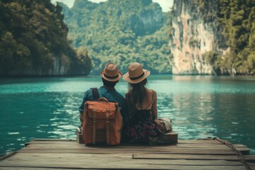 Couple Relaxing by Scenic Lake