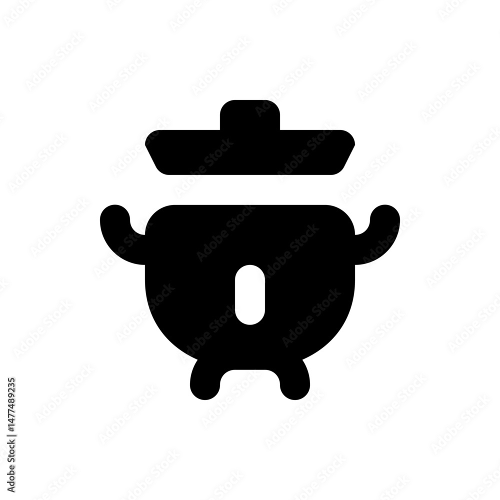 Poster Illustration of a black cauldron with a lid and two handles on a white background in a simple style