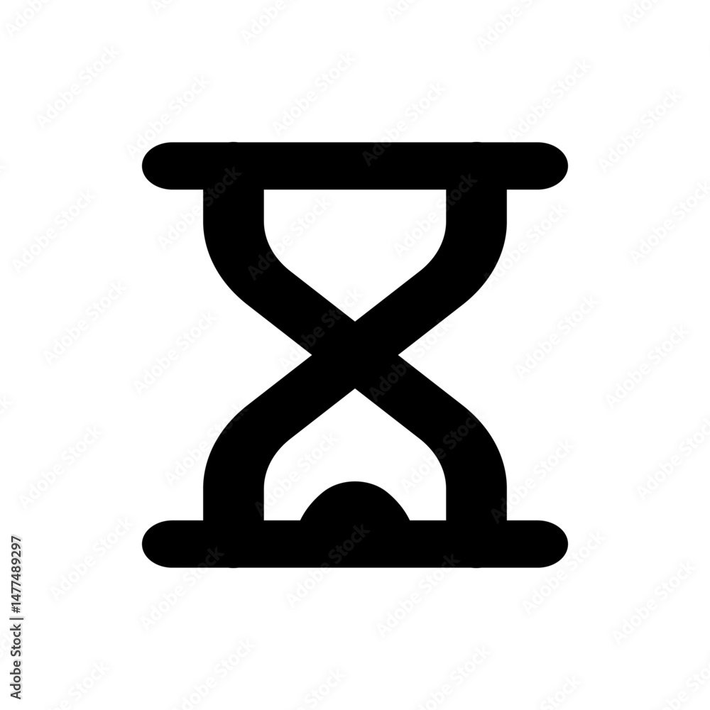 Poster illustration of a simple black hourglass with rounded edges isolated on a white background showing t