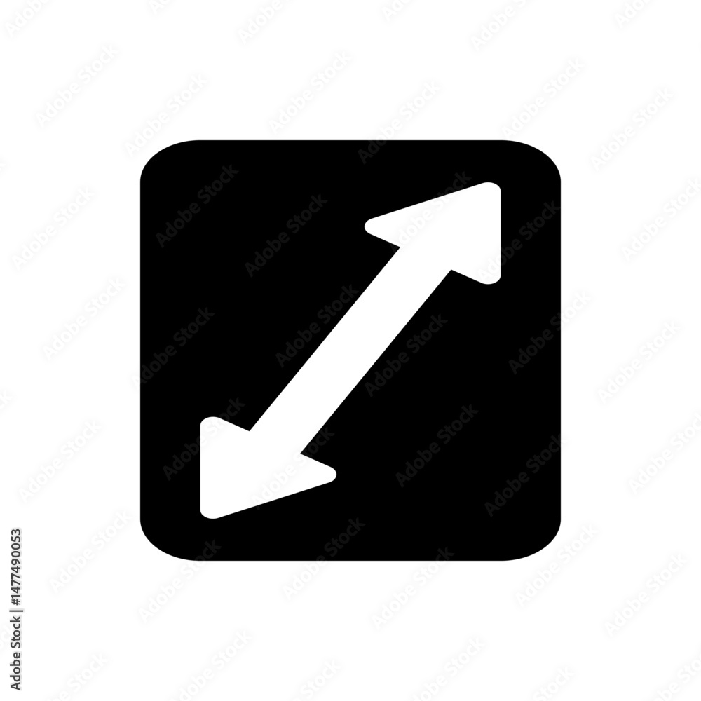 Poster white diagonal arrow pointing up and right and down and left inside a black rounded rectangle shape