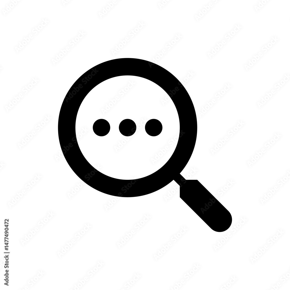 Poster a magnifying glass with three dots inside the lens suggesting a search or loading indicator icon des