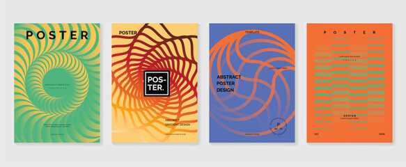 Abstract gradient poster background vector set. Minimalist style cover template with vibrant perspective 3d geometric prism shapes collection. Ideal design for social media, cover, banner, flyer.