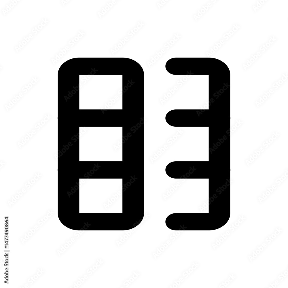 Poster illustration of a black abstract shape with rounded edges and rectangular cutouts on a white backgro