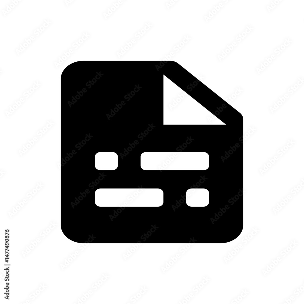 Poster a simple black and white document icon with a folded corner and text placeholders in a minimalistic 
