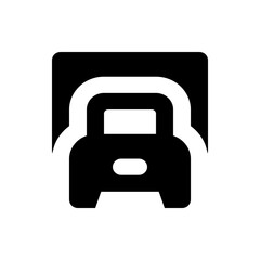 Illustration of a black car viewed from the rear with a white outline against a dark background design is simple