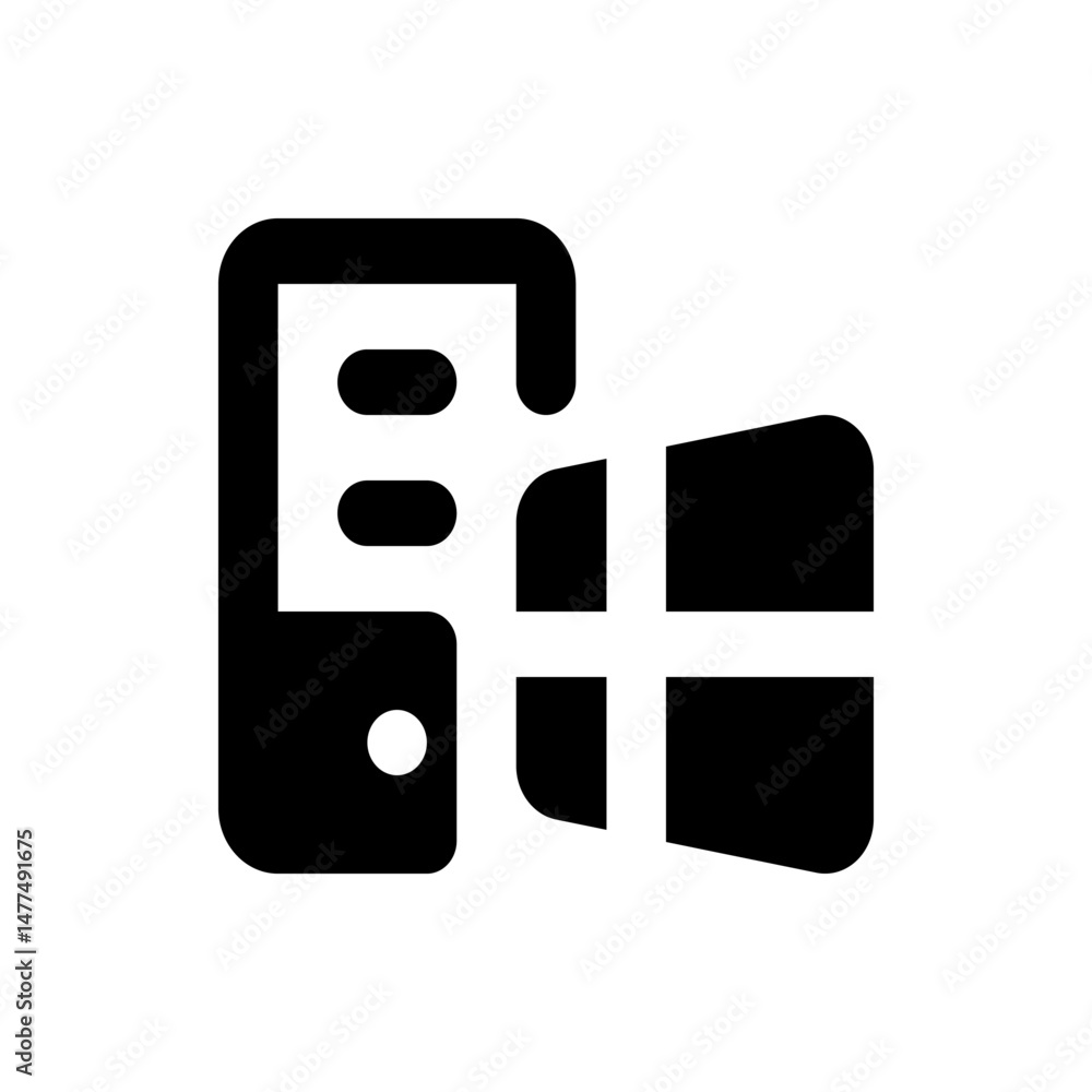 Poster black silhouette of a device with rounded edges and a window like structure attached on the right si