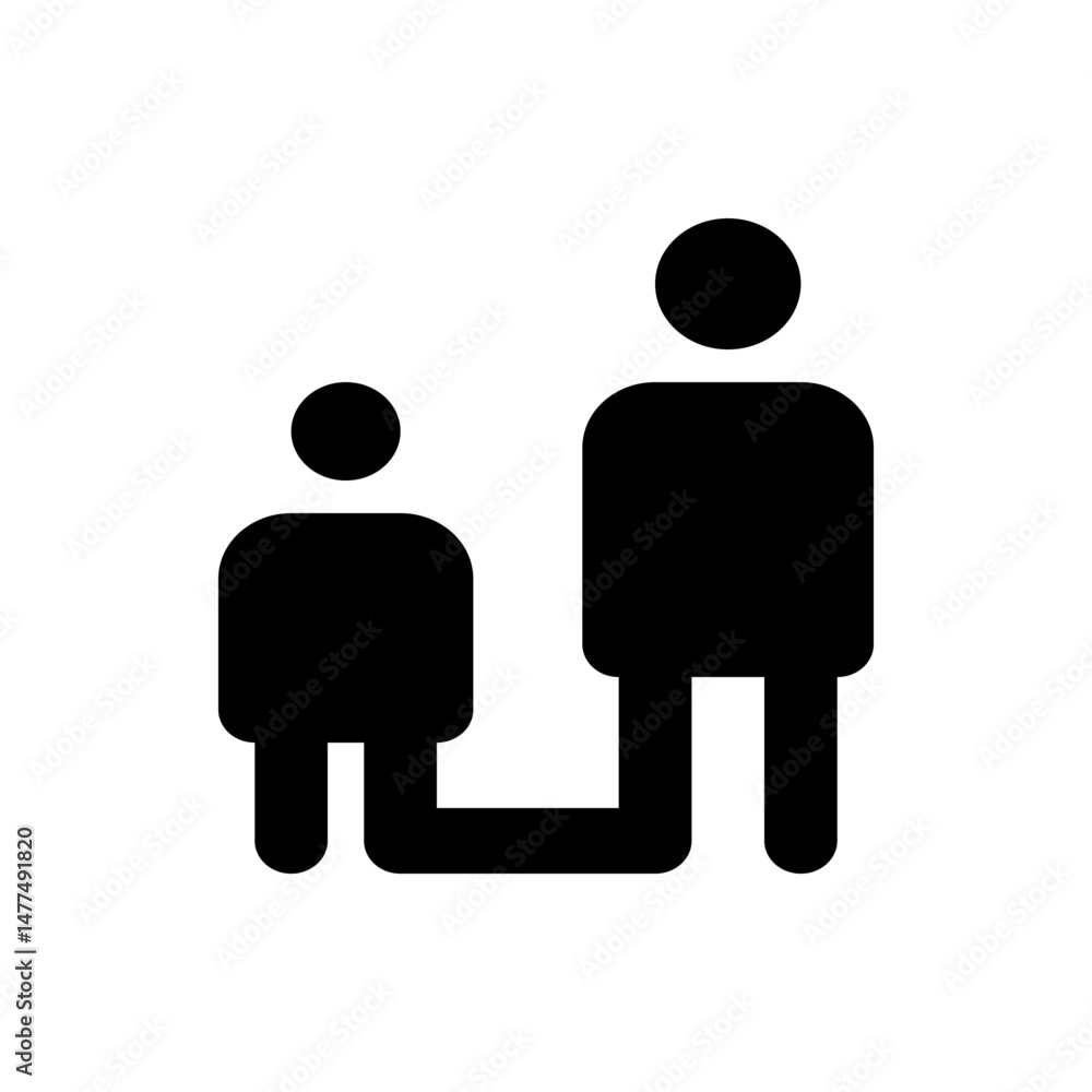Poster illustration showing two figures of different sizes connected by a line representing a relationship 