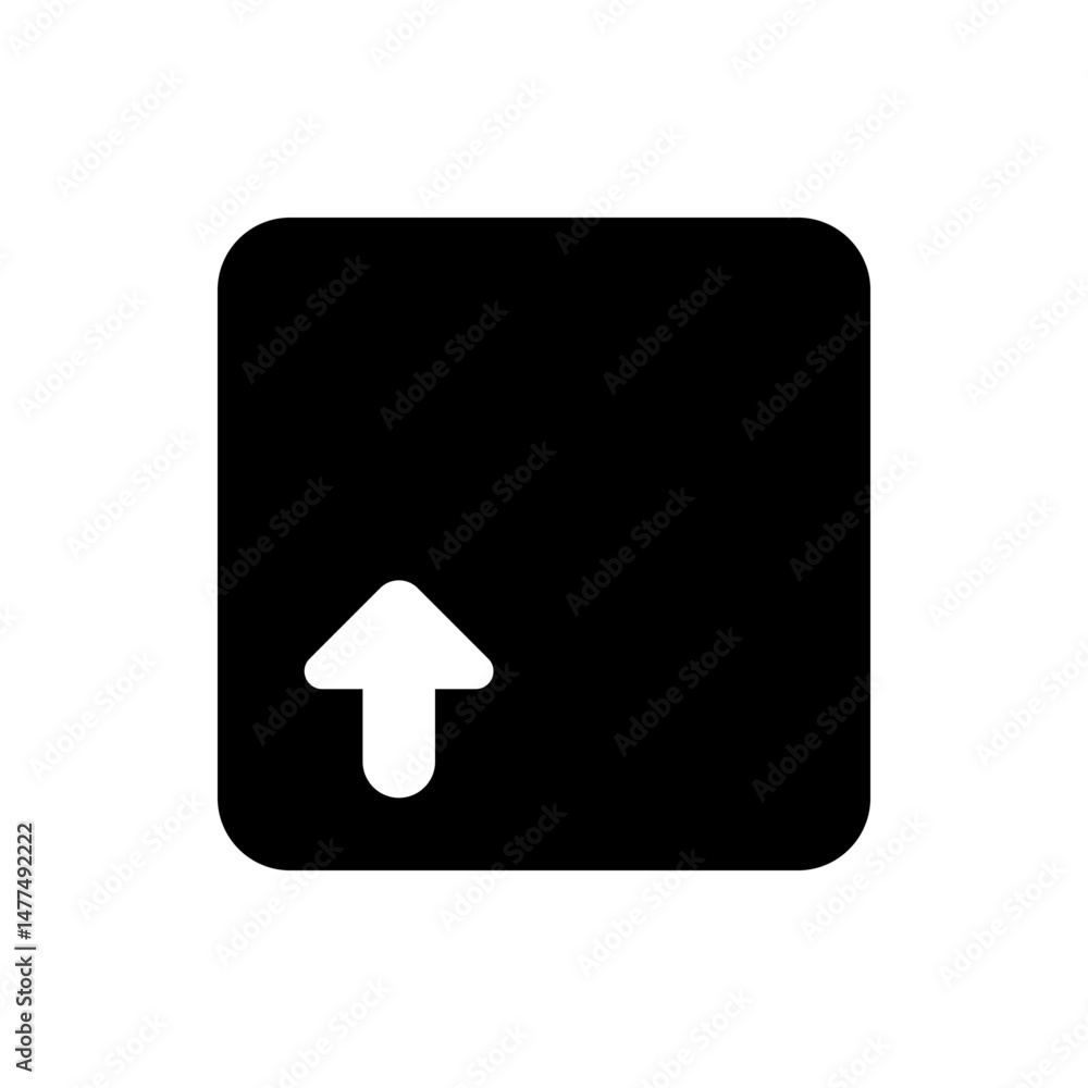 Poster black square with rounded corners containing a white arrow pointing upwards in the lower left corner
