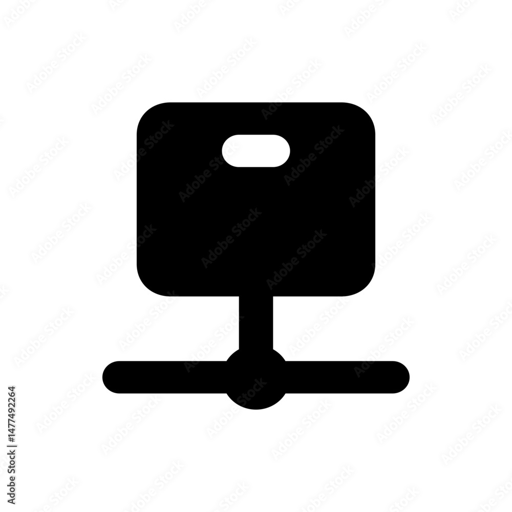 Poster illustration of a black network icon with a square top and a horizontal line at the bottom center