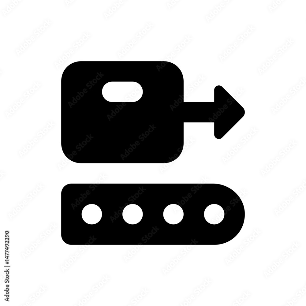 Poster black silhouette of a data transfer icon with an arrow pointing right and circular indicators below 
