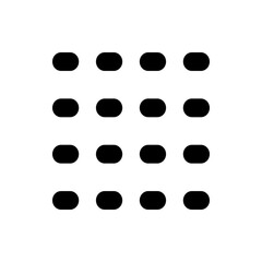 A symmetrical arrangement of sixteen black rounded rectangles in a four by four grid on a white background