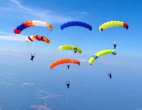 Colorful Parachutes In The Open Air Sky