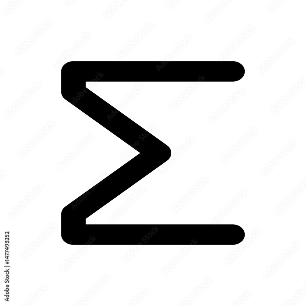 Aufkleber illustration of a bold black sigma symbol with rounded edges on a white background in a vector forma